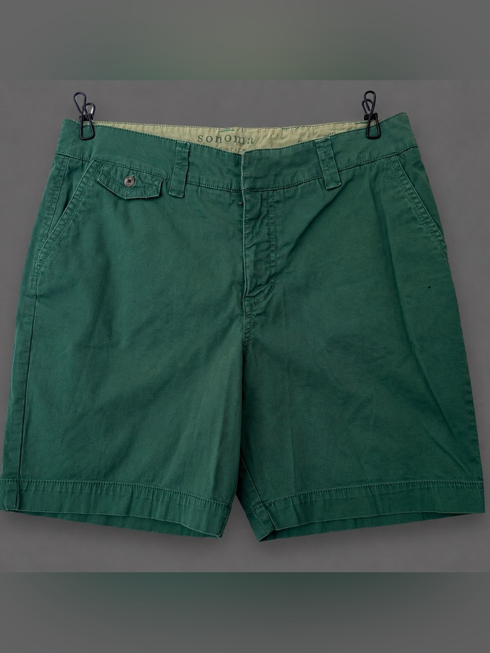 Sonoma Deep Green Flat-Front Cotton Shorts